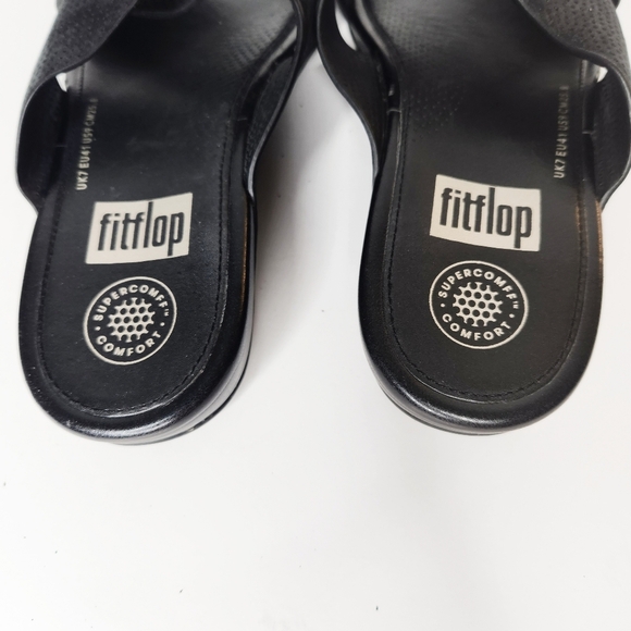 Fitflop Aix Black Perforated Nubuck Leather Slip On Slide Sandals Size 9 - Picture 5 of 9
